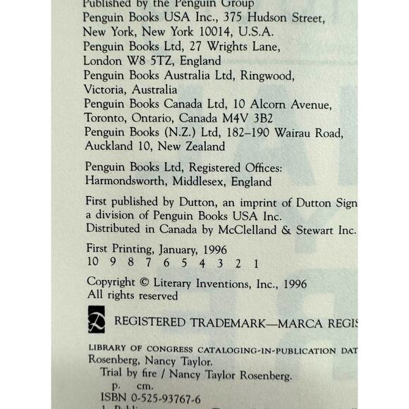 Trial by Fire by Nancy Taylor (1996, Hardcover) (First Printing) - Picture 8 of 8